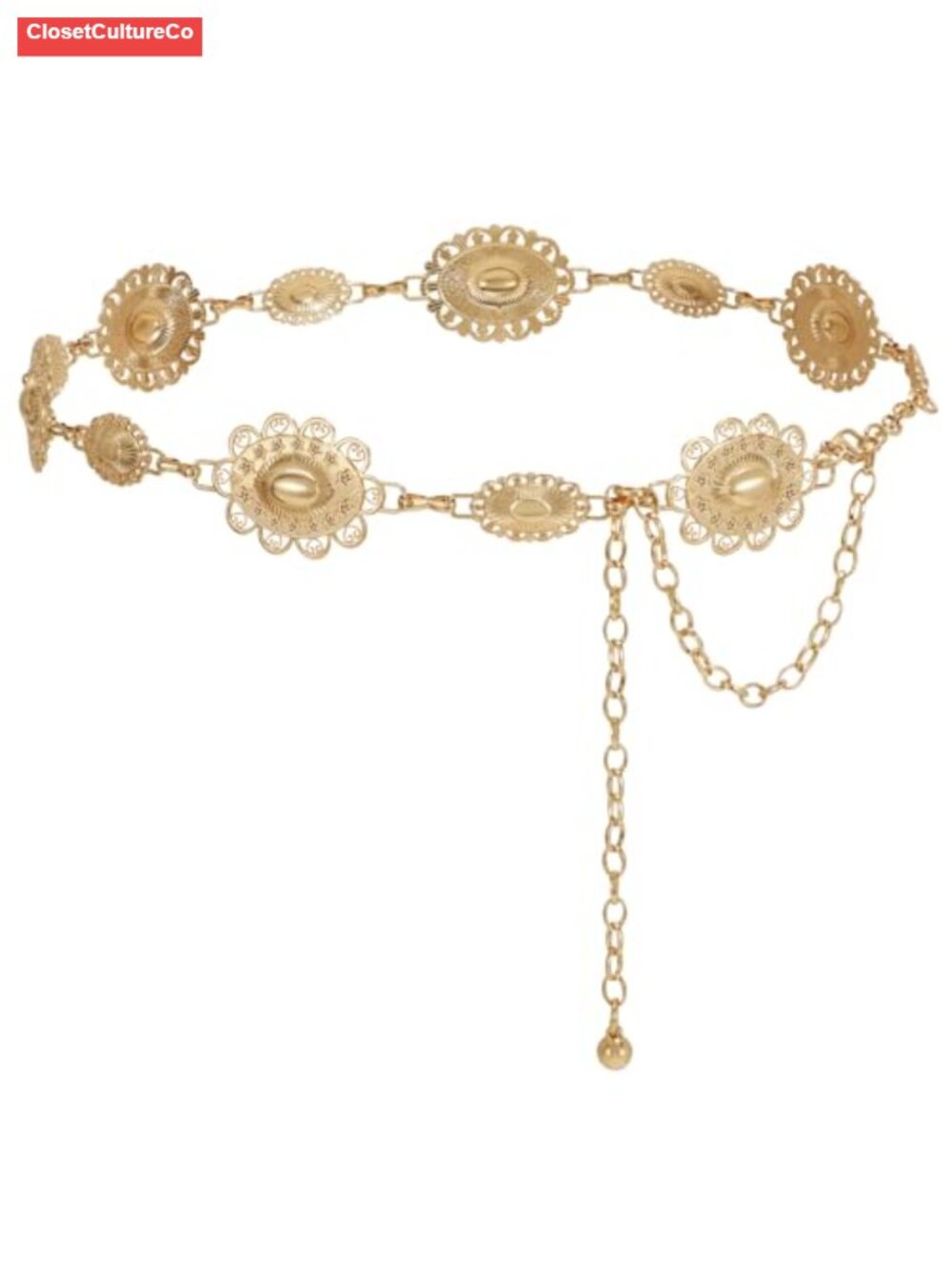 JASGOOD Western Metal Concho Chain Belt for Women Adjustable Waist Chain for